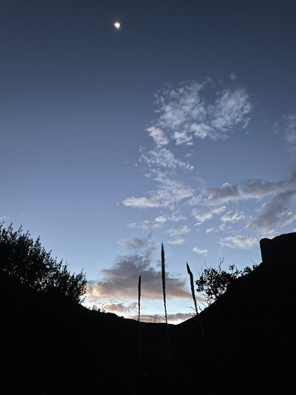 Sun rise with Venus and Luna from Chisos Basin in Big Bend National Park